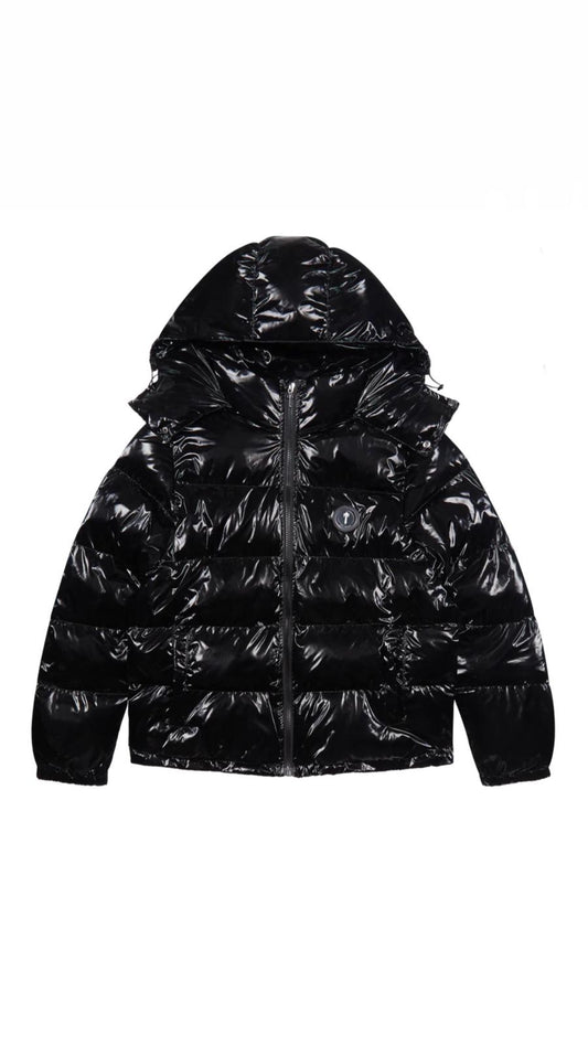 TRAPSTAR IRONGATE DETACHABLE HOODED PUFFER JACKET - SHINY BLACK