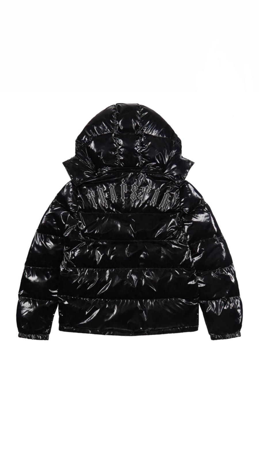 TRAPSTAR IRONGATE DETACHABLE HOODED PUFFER JACKET - SHINY BLACK