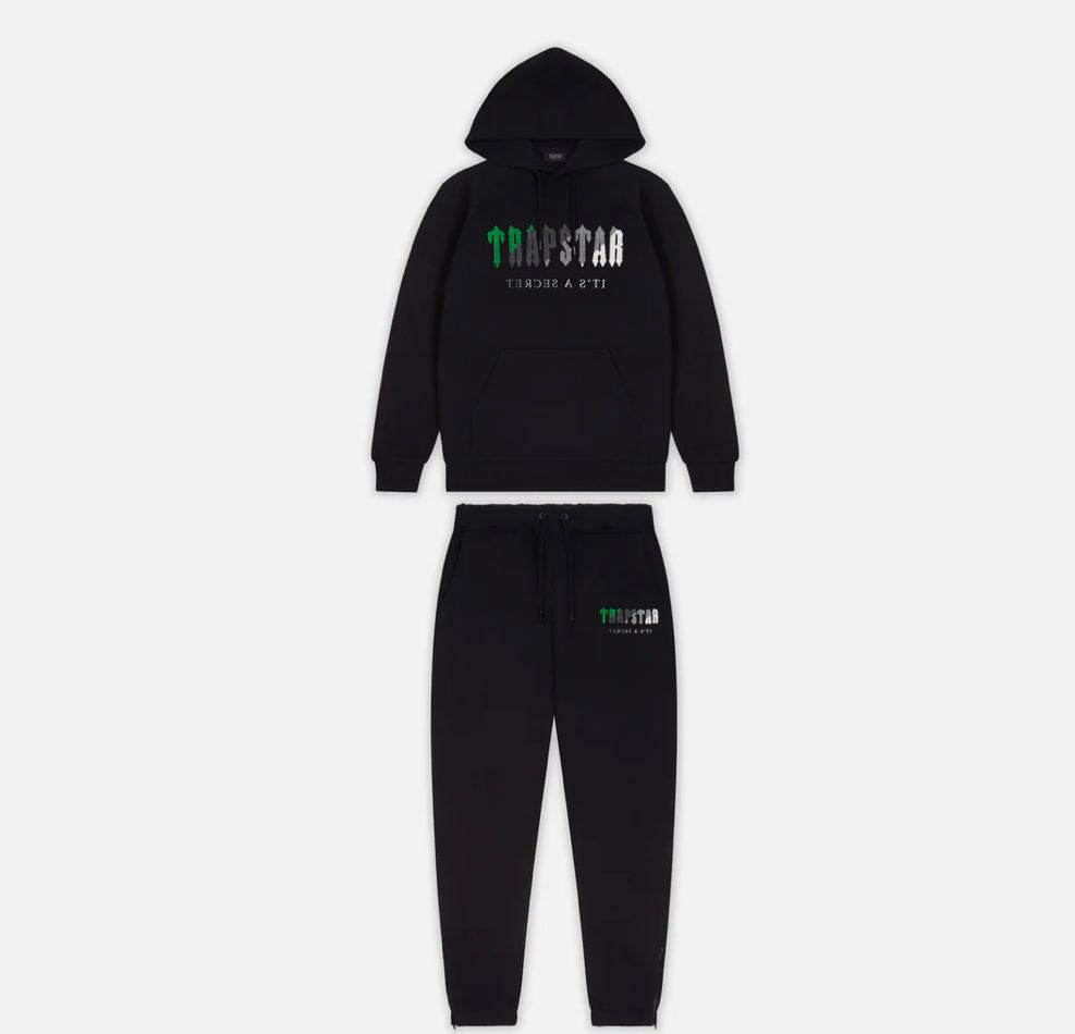 TRAPSTAR BLACK / GREEN CHENILLE DECODED HOODED TRACKSUIT