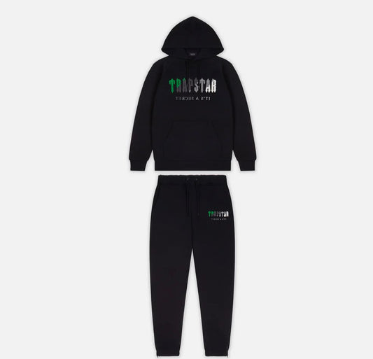 TRAPSTAR BLACK / GREEN CHENILLE DECODED HOODED TRACKSUIT