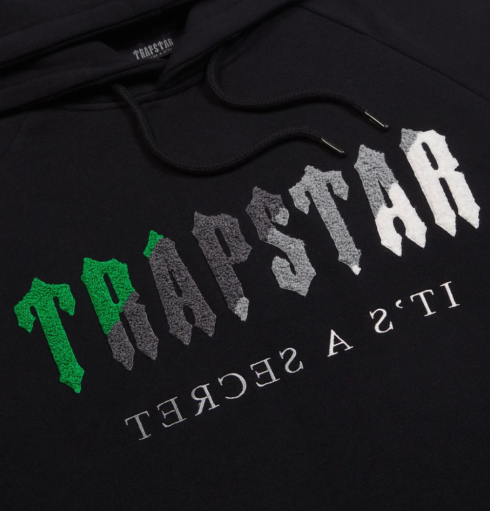 TRAPSTAR BLACK / GREEN CHENILLE DECODED HOODED TRACKSUIT