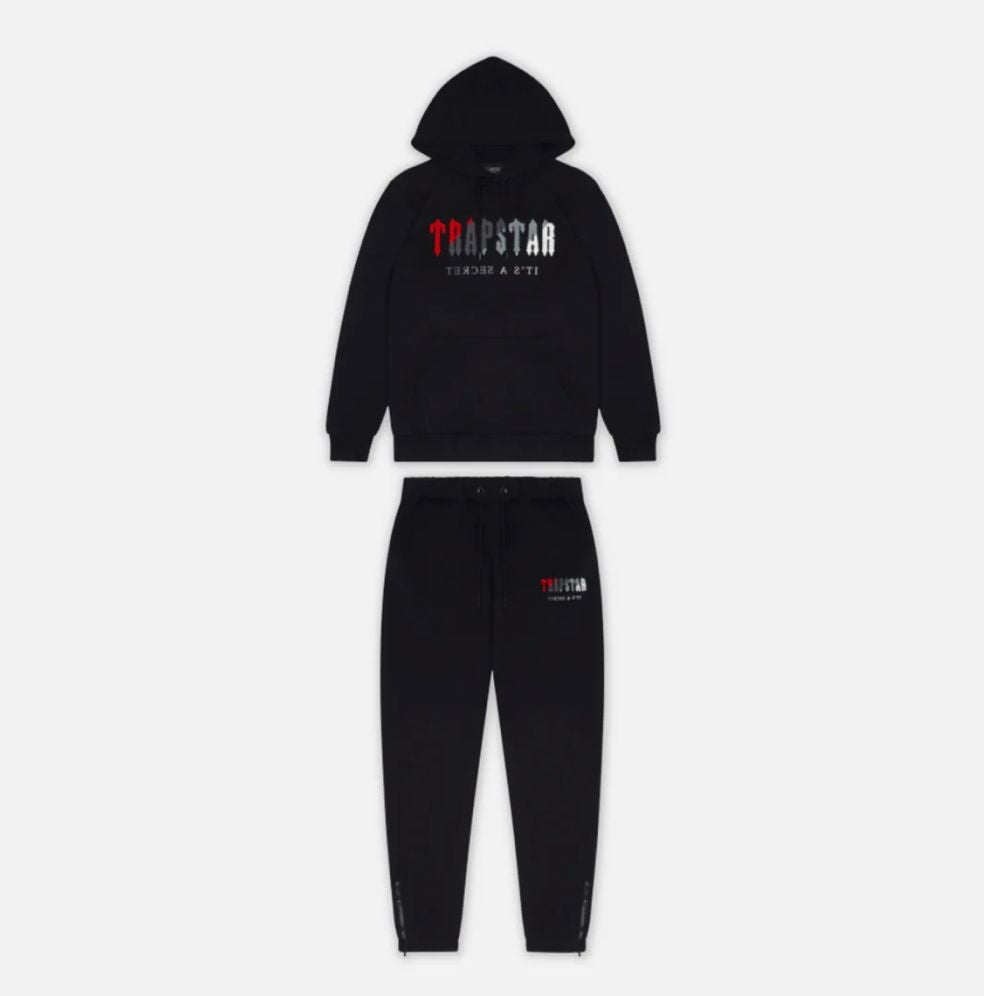 TRAPSTAR BLACK / RED CHENILLE DECODED HOODED TRACKSUIT